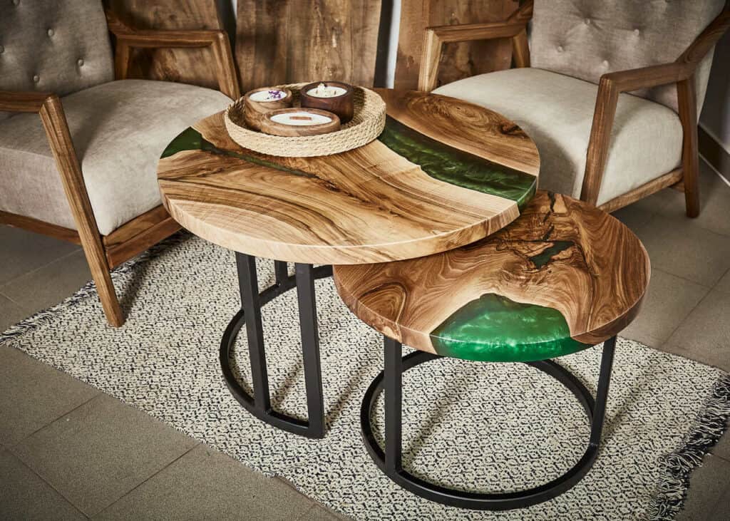 Flow Form stoły z żywicy epoksydowej Zielona Oaza