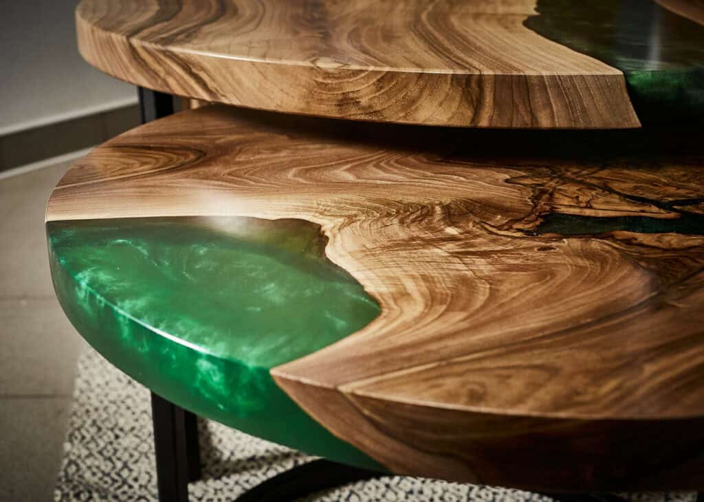 Flow Form stoły z żywicy epoksydowej Zielona Oaza