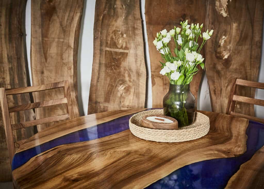 Flow Form stoły z żywicy epoksydowej Niebieski Bałtyk