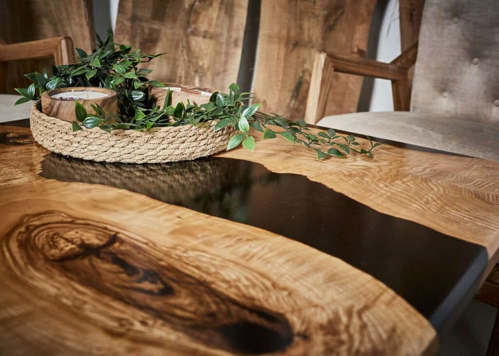 Flow Form stoły z żywicy epoksydowej Czarny Kwadrat